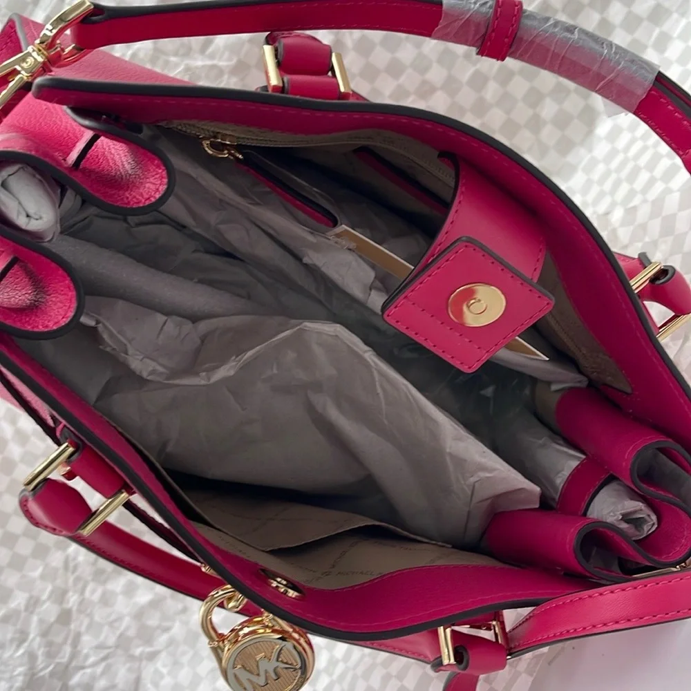 Michael Kors Hamilton Medium Leather Satchel Electric Pink NWT